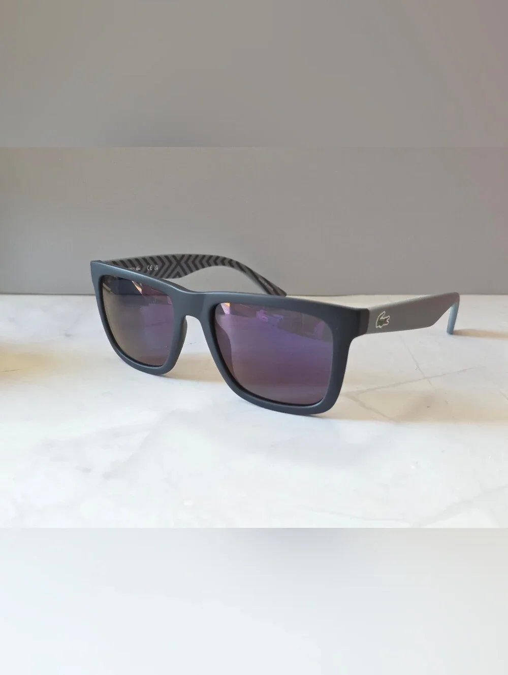 Lacoste L750S Matte Gray Sunglasses Purple Mirror Lenses